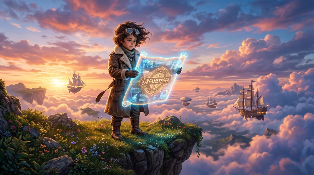 Dreamsybook — дитина зі світною картою серед небесних островів